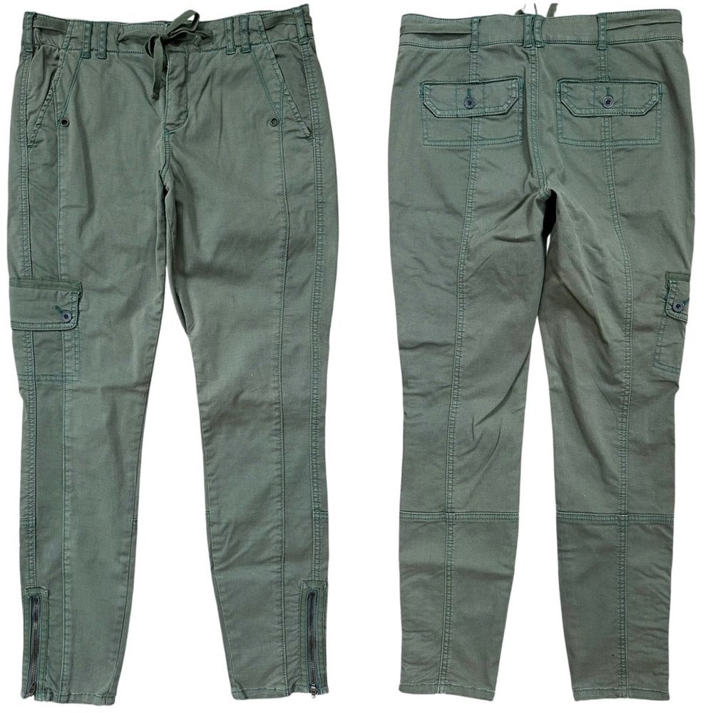 Sundance Green Utility Cargo Slim Chino Style Tie Waist Zipper Hem Detail Pants